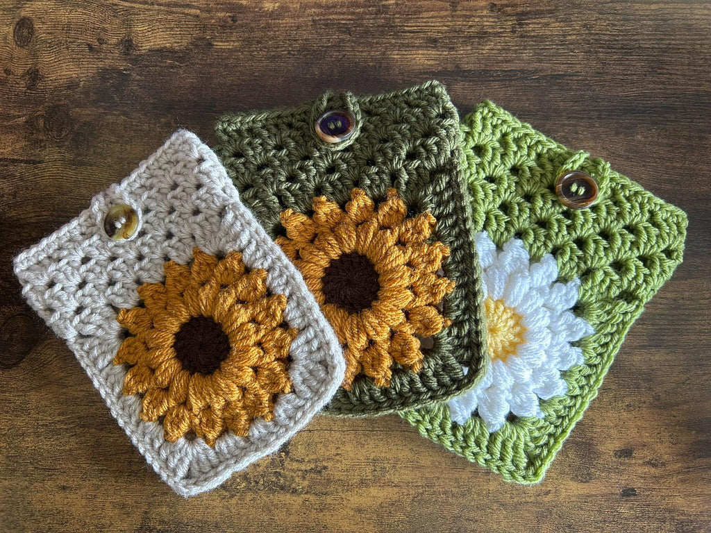 Crochet Kindle Sleeve, E-reader Cover, Kobo Case Sunflower Daisy Flower