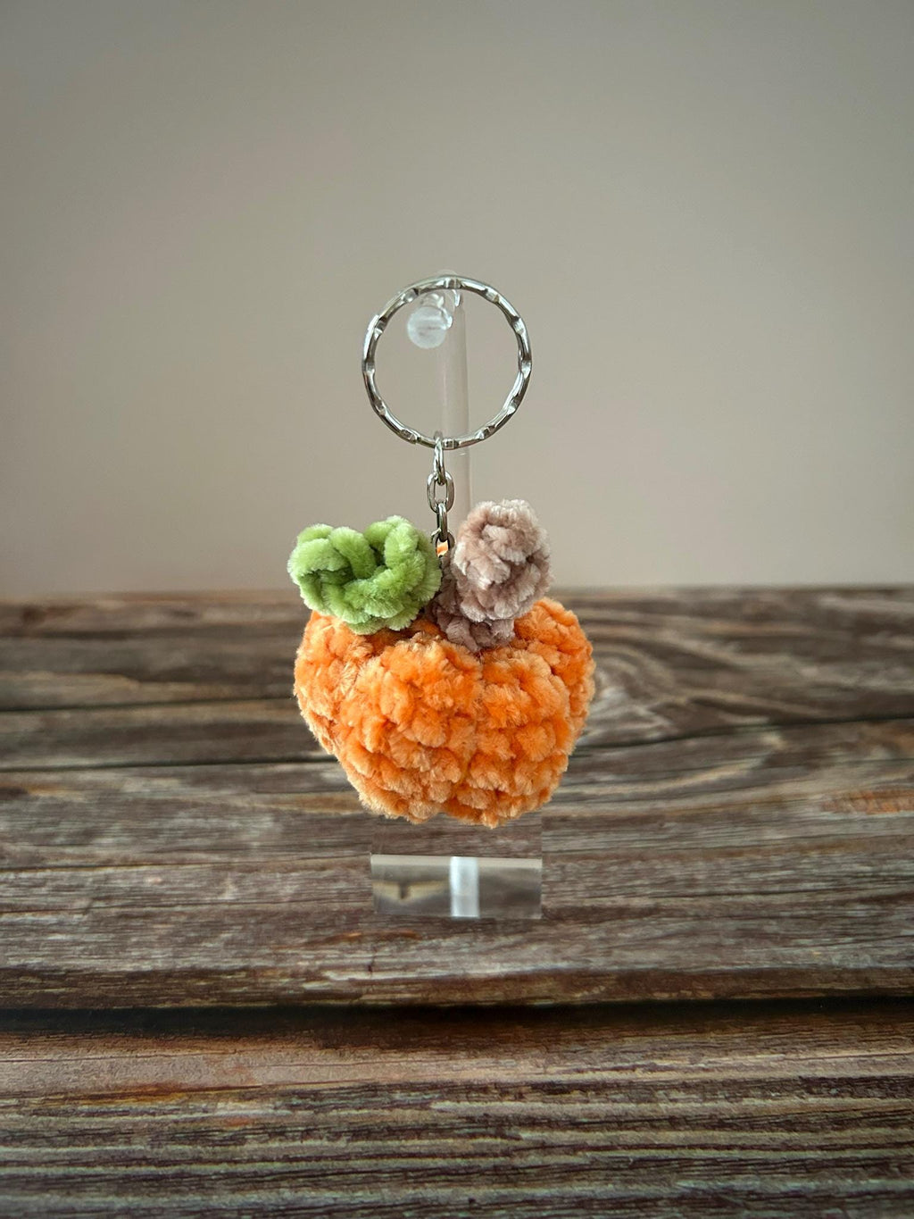Crochet Chenille Pumpkin Keychain