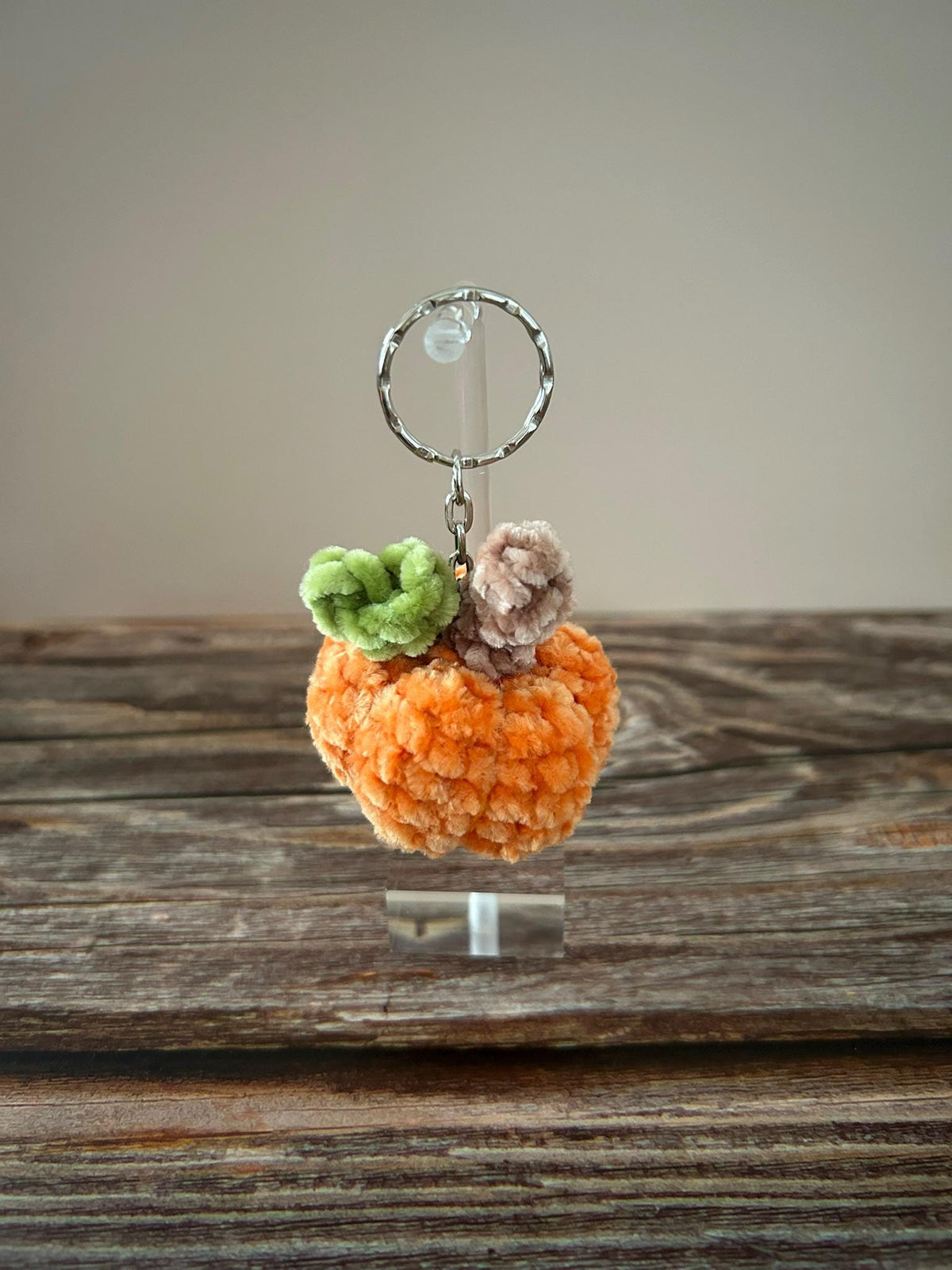 Crochet Chenille Pumpkin Keychain