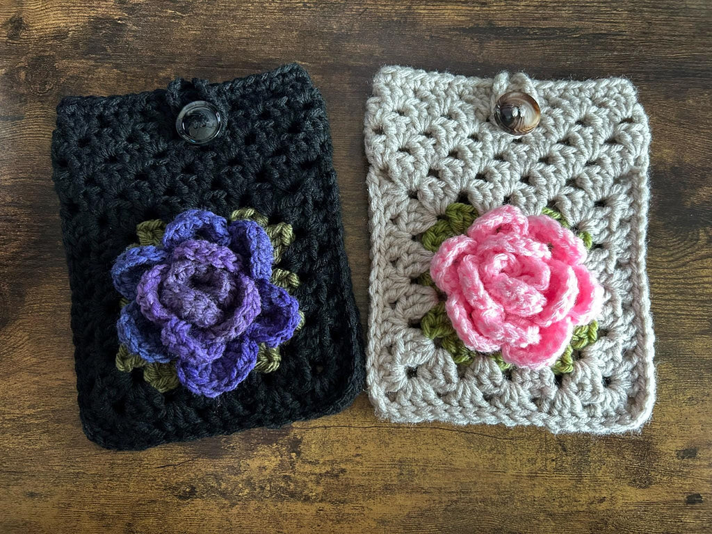 Crochet Rose Kindle Sleeve, E-reader Cover Case
