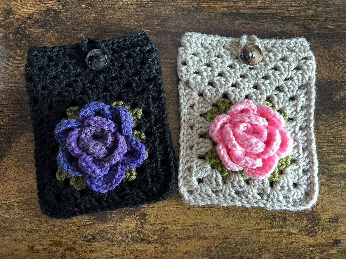 Crochet Rose Kindle Sleeve, E-reader Cover Case