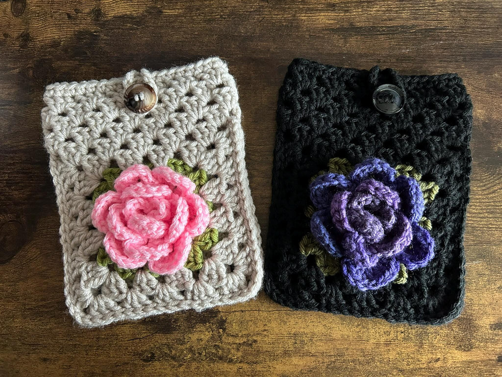 Crochet Rose Kindle Sleeve, E-reader Cover Case