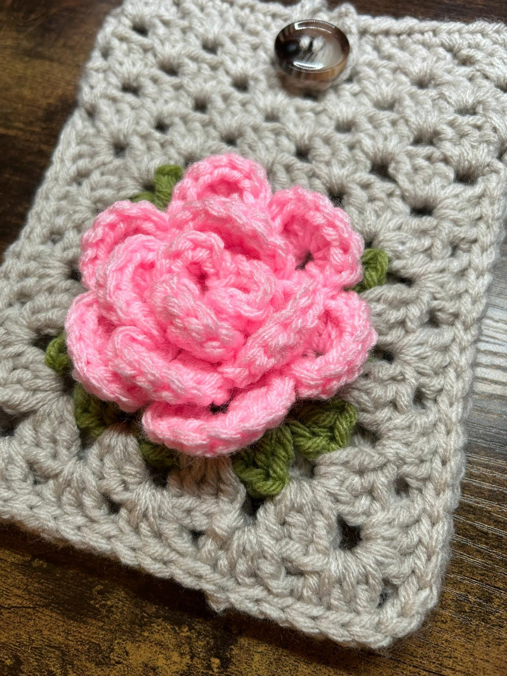 Crochet Rose Kindle Sleeve, E-reader Cover Case