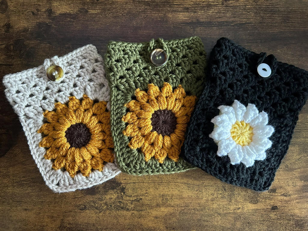 Crochet Kindle Sleeve, E-reader Sleeve Case Sunflower Daisy