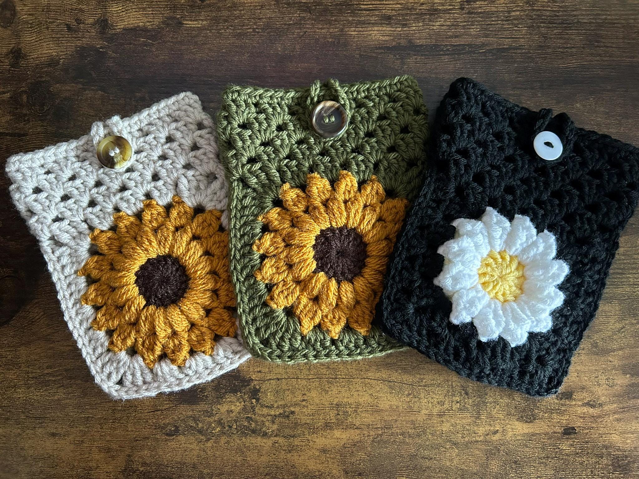Crochet Kindle Sleeve, E-reader Sleeve Case Sunflower Daisy