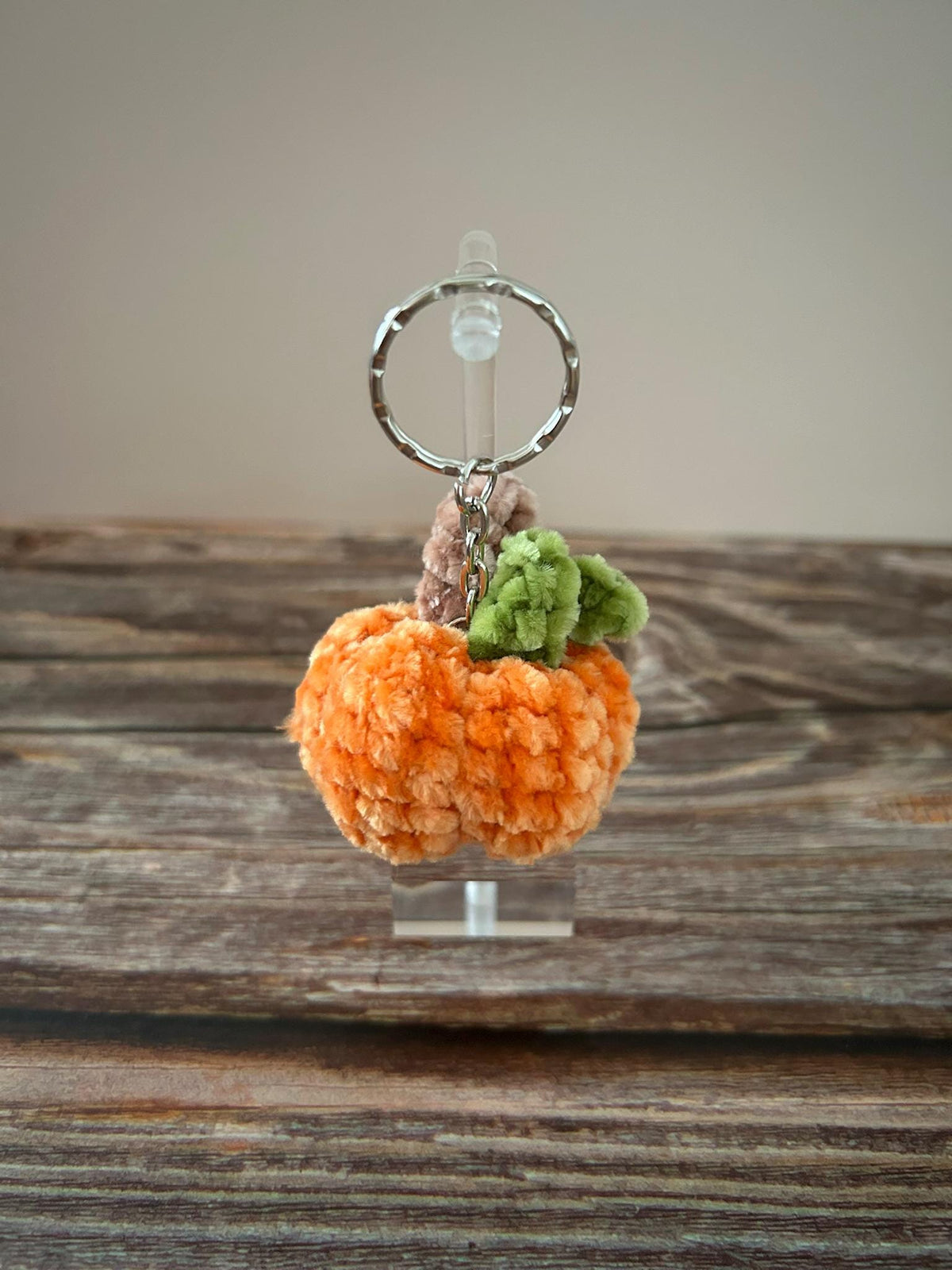 Crochet Chenille Pumpkin Keychain