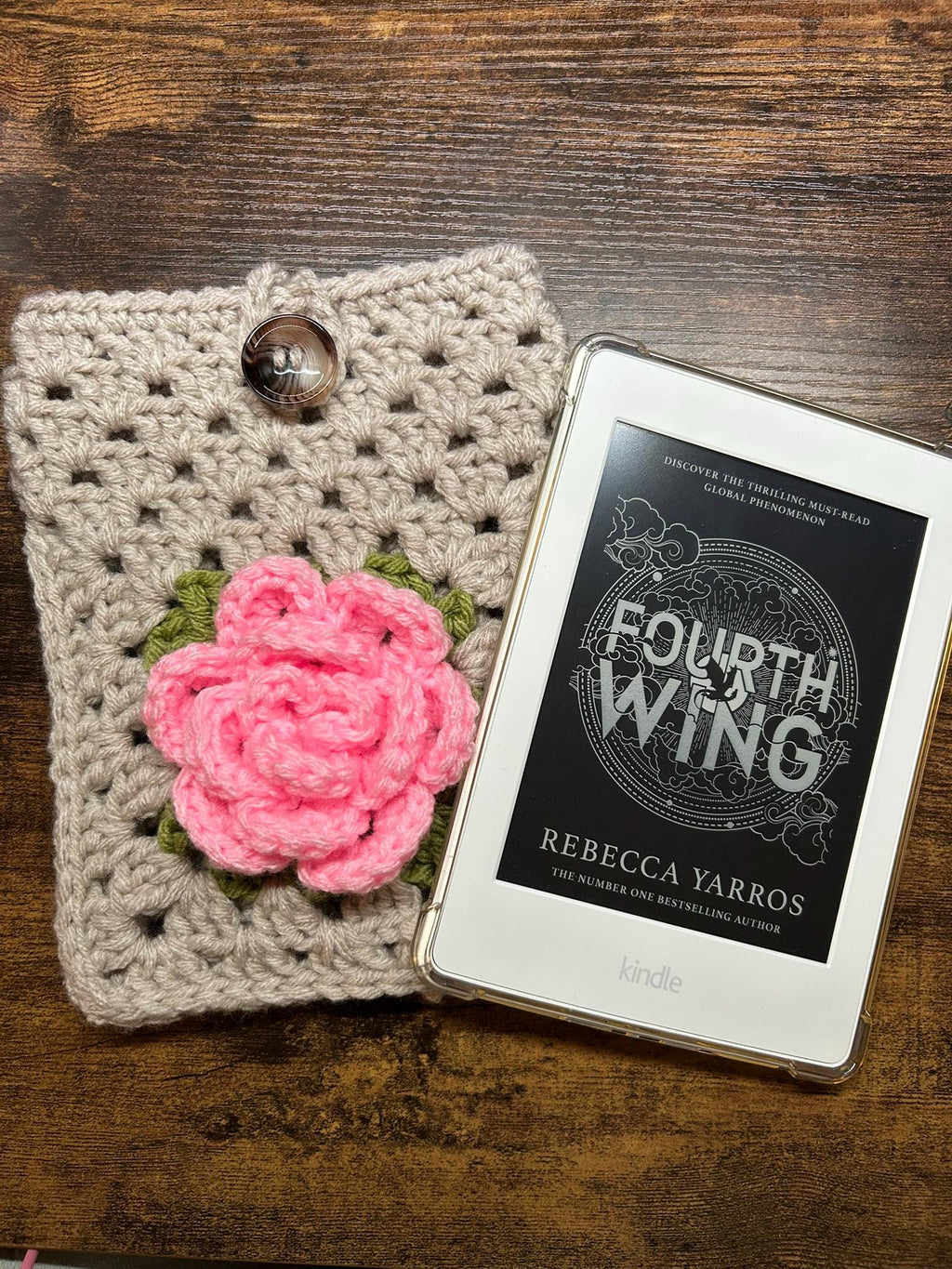 Crochet Rose Kindle Sleeve, E-reader Cover Case