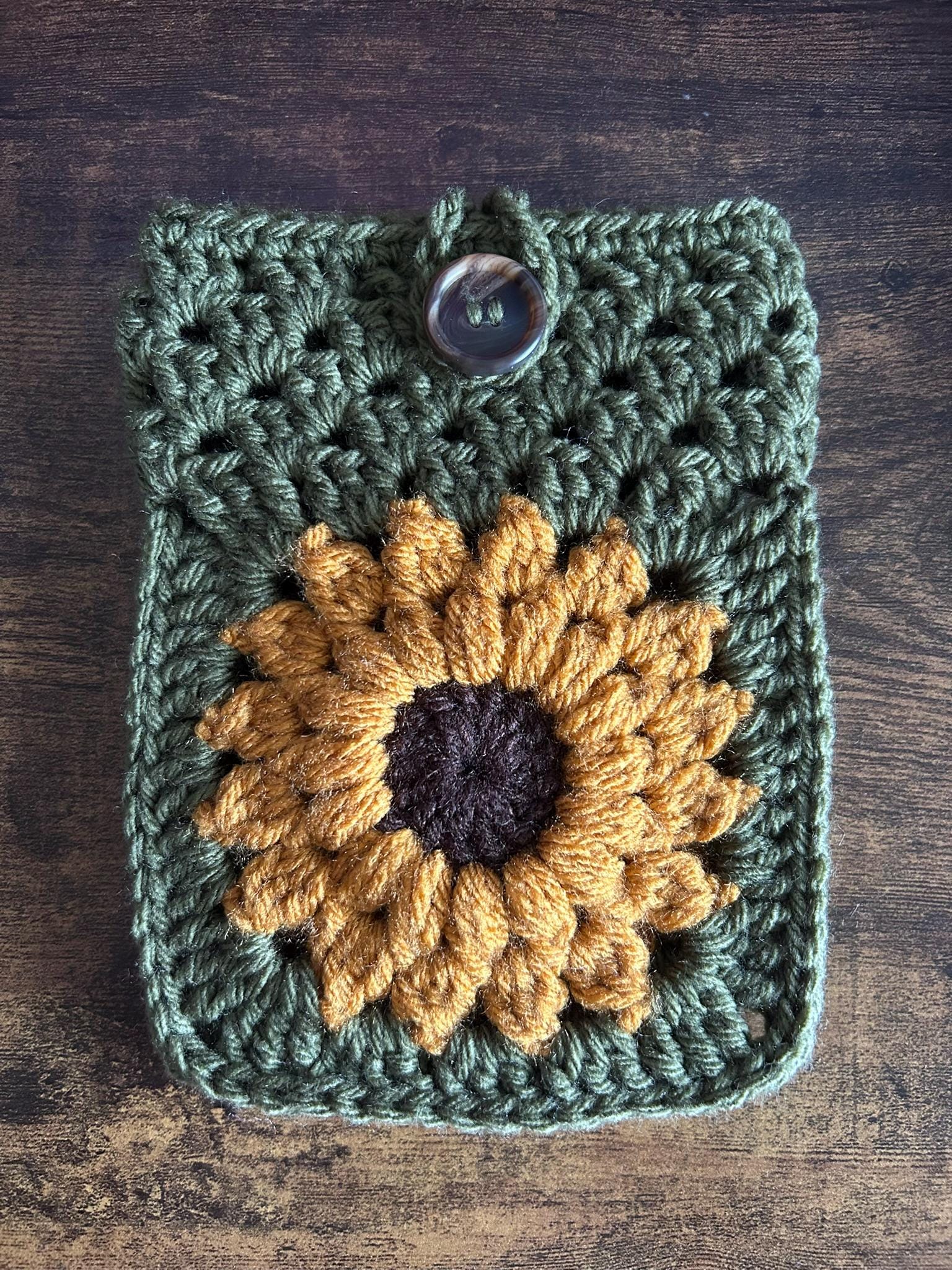 Crochet Kindle Sleeve, E-reader Sleeve Case Sunflower Daisy
