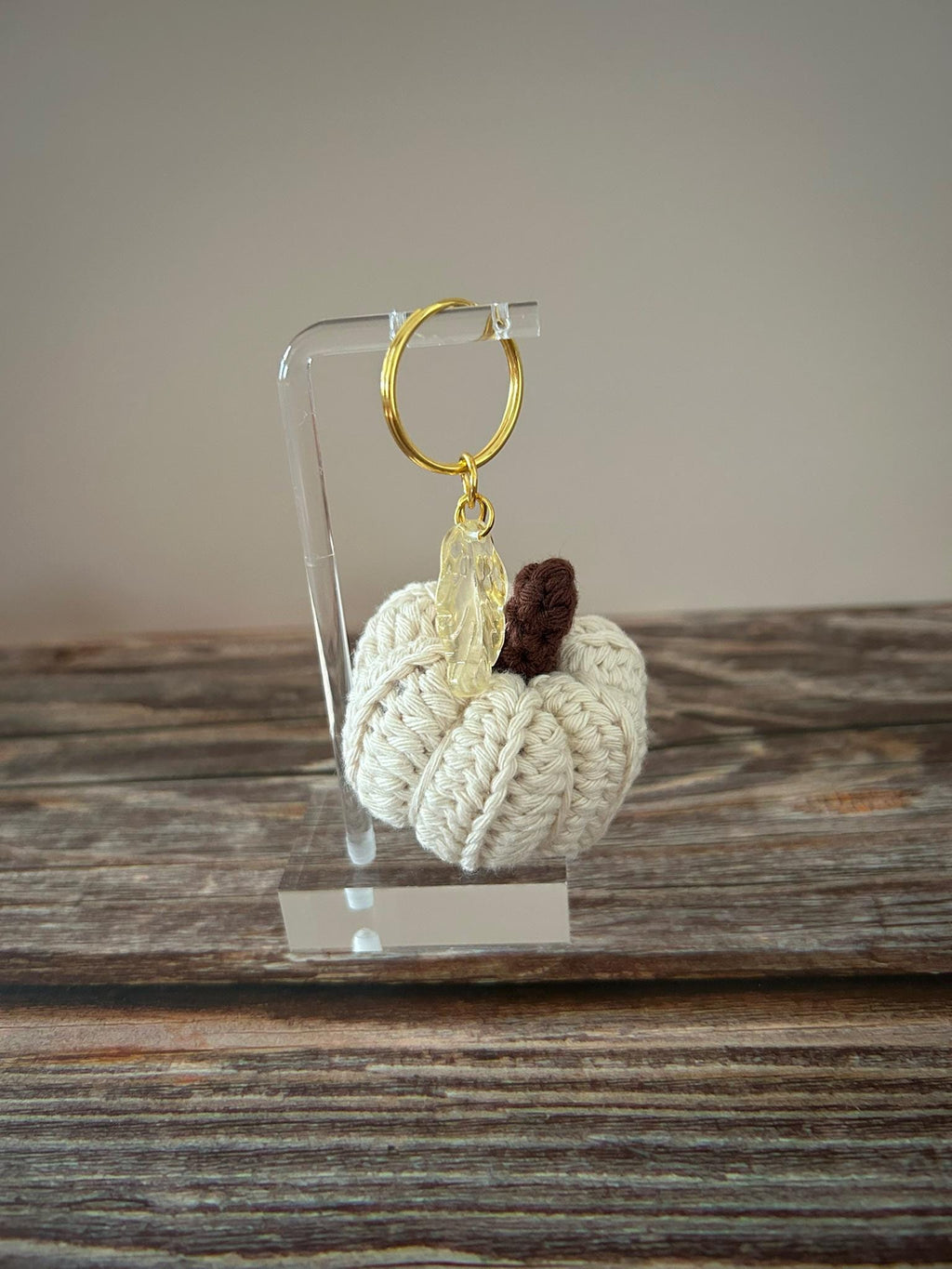 Crochet Cream Pumpkin Keychain