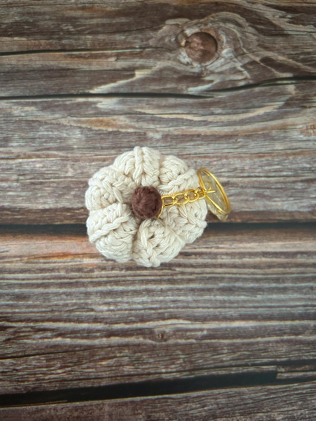 Crochet Cream Pumpkin Keychain