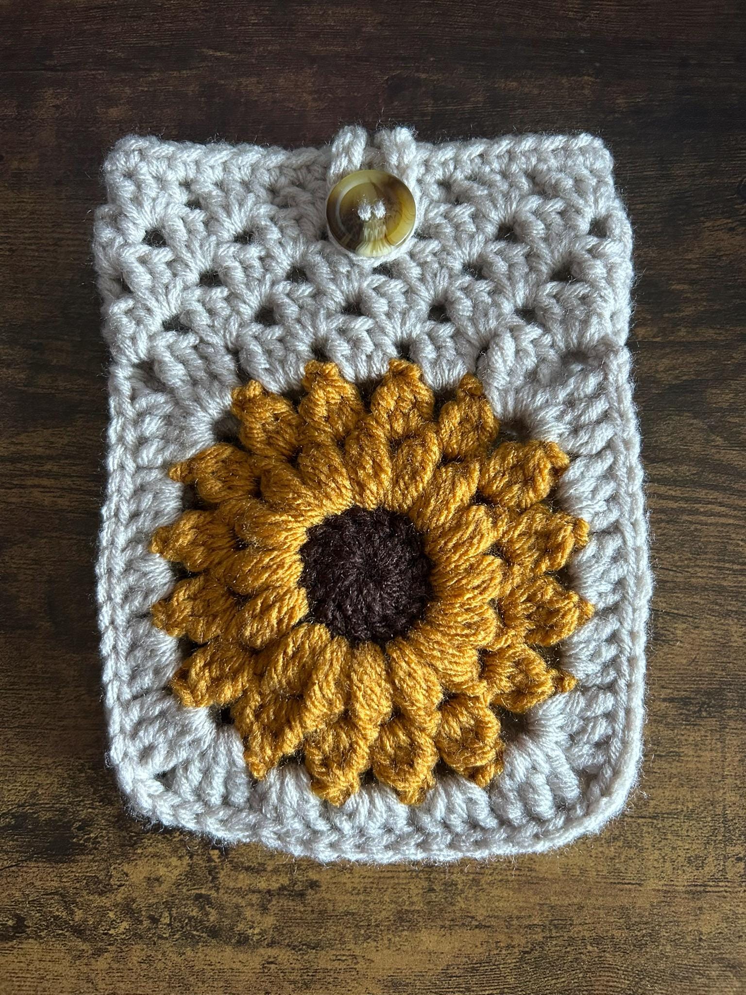 Crochet Kindle Sleeve, E-reader Sleeve Case Sunflower Daisy