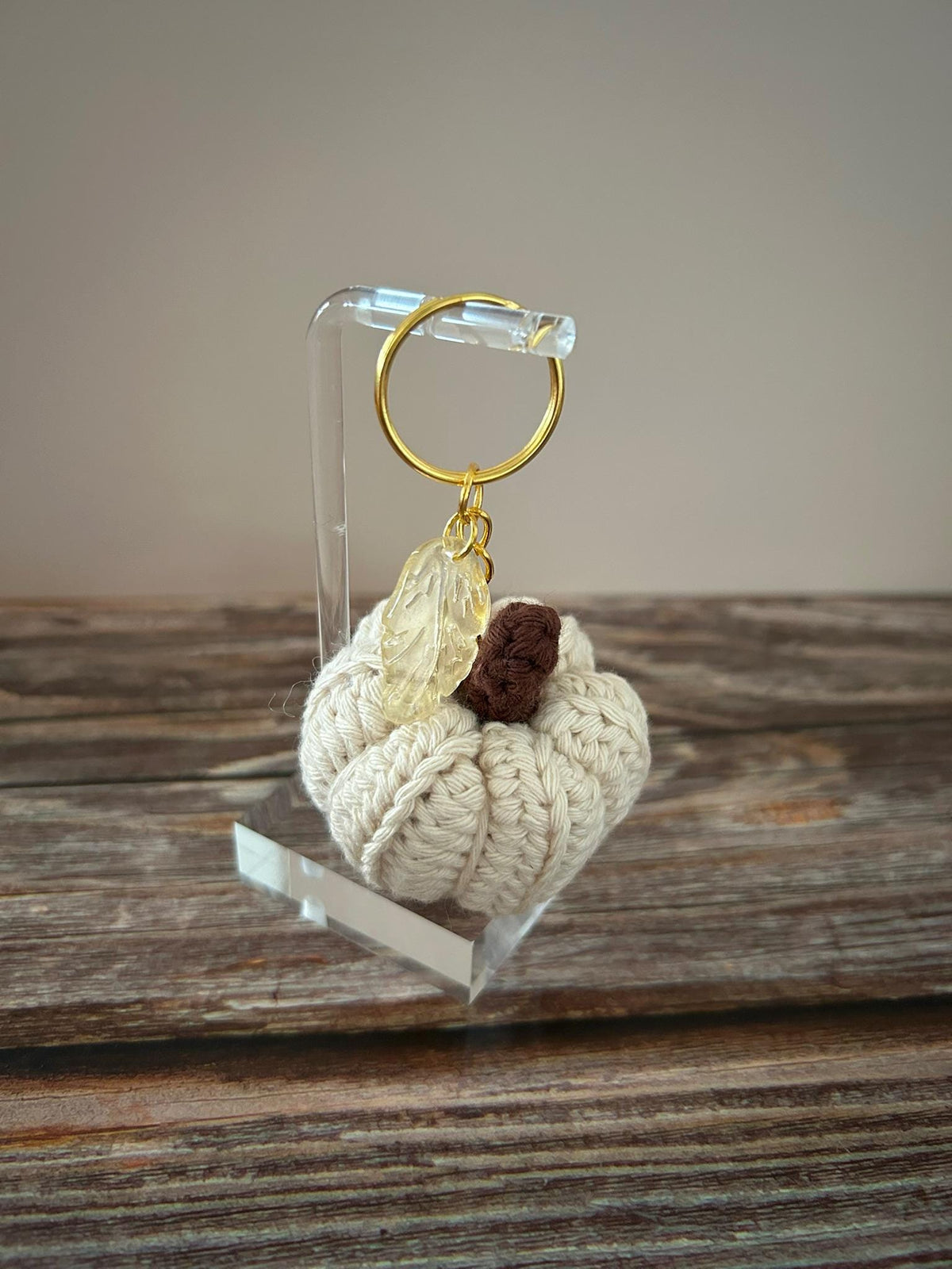 Crochet Cream Pumpkin Keychain