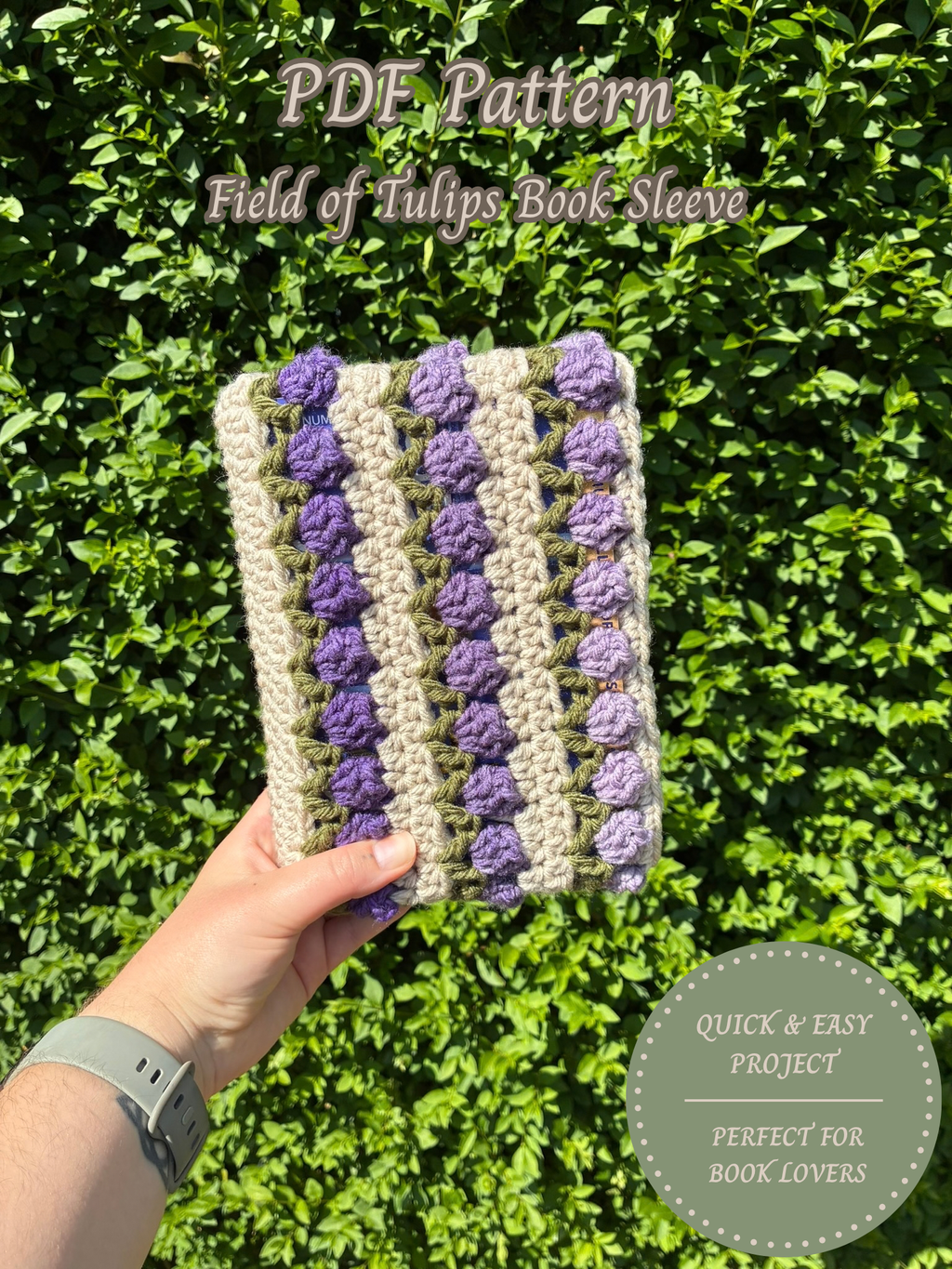Crochet Field of Tulips Book Sleeve Pattern, Chunky Yarn Flower Book Protector, PDF Download