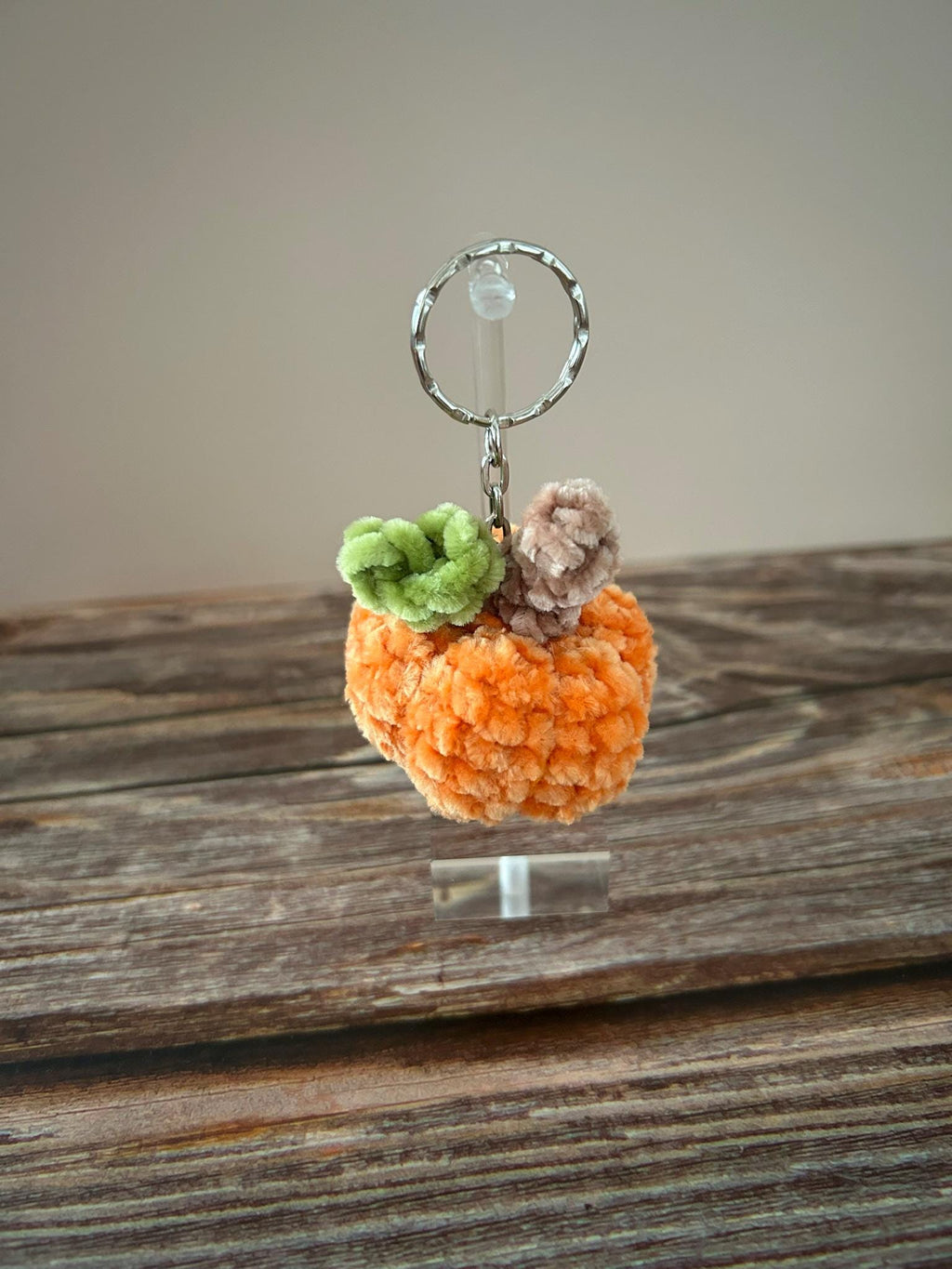 Crochet Chenille Pumpkin Keychain