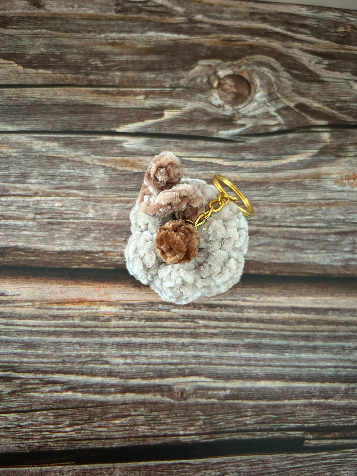 Crochet Chenille Beige Pumpkin Keychain Keyring Bag Charm