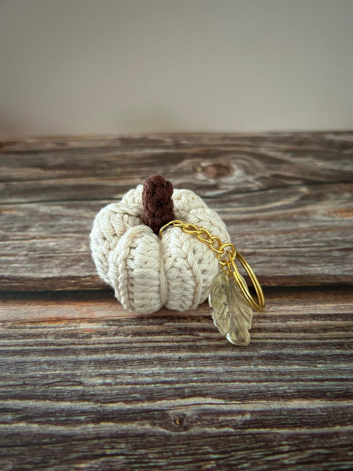 Crochet Cream Pumpkin Keychain