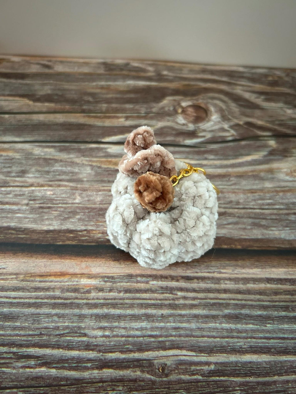 Crochet Chenille Beige Pumpkin Keychain Keyring Bag Charm