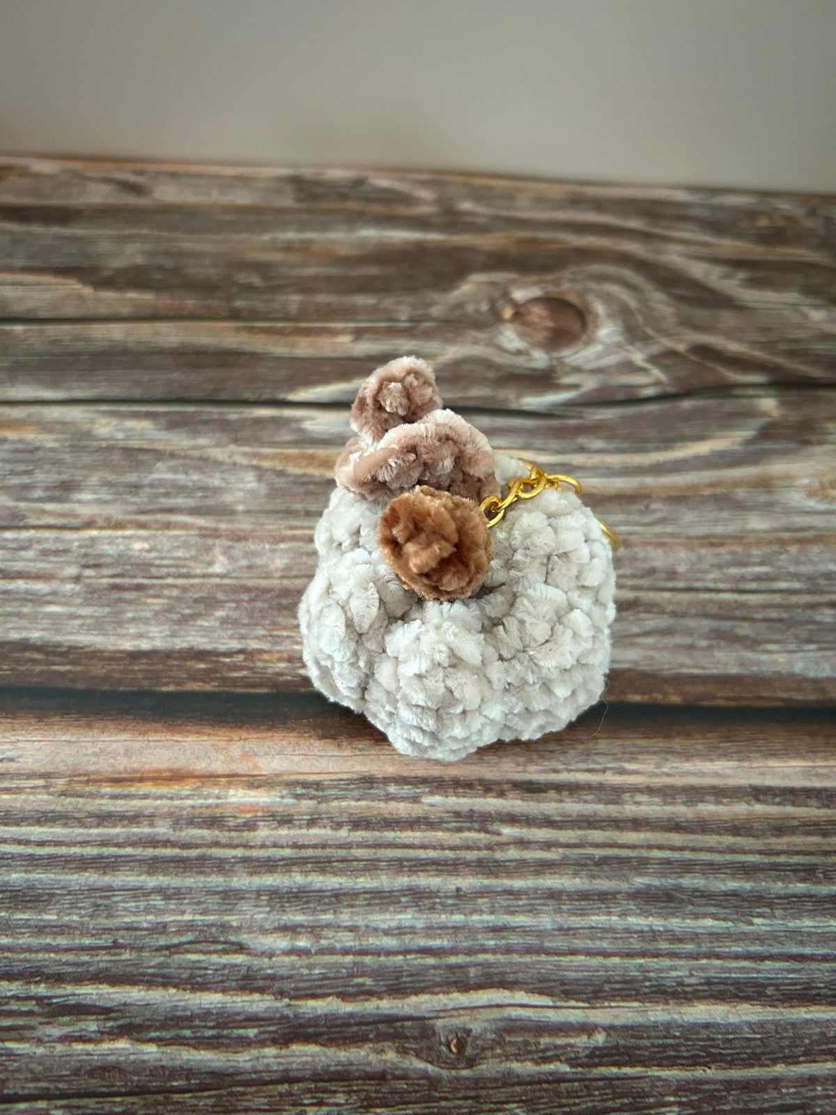 Crochet Chenille Beige Pumpkin Keychain Keyring Bag Charm