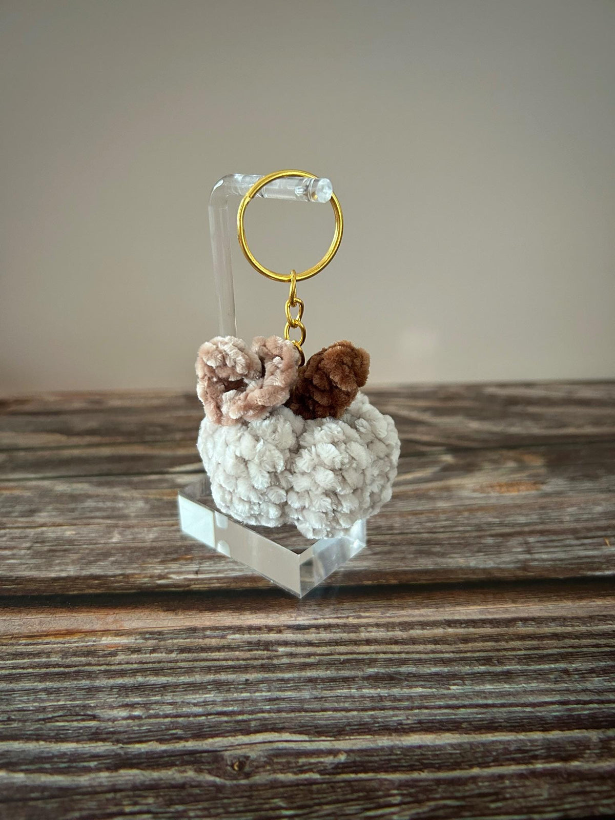 Crochet Chenille Beige Pumpkin Keychain Keyring Bag Charm